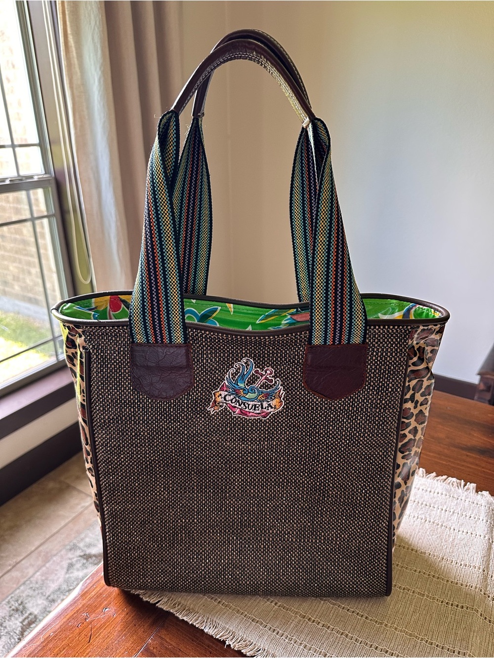 Consuela Multicolor Tote Bag with Leopard Accents